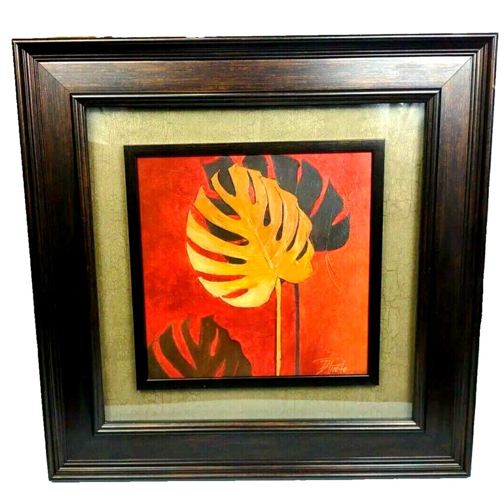 Vintage Framed Canvas Art Leaf Art By Patricia Pinto Signed by Artist 22.5 x 22